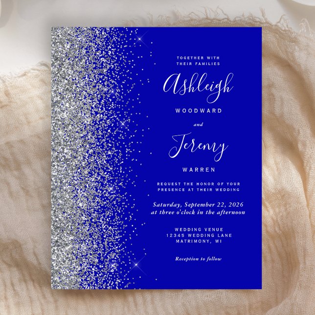 Budget Royal Blue Silver Glitter Wedding Invite (Creator Uploaded)