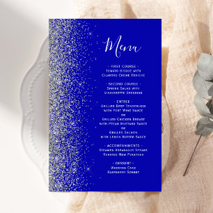 Budget Royal Blue Silver Glitter Wedding Menu