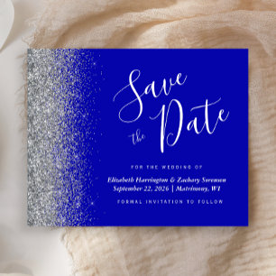 Budget Royal Blue Silver Wedding Save the Date