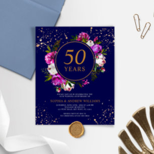 Budget Royal Blue Wedding Anniversary Invitation