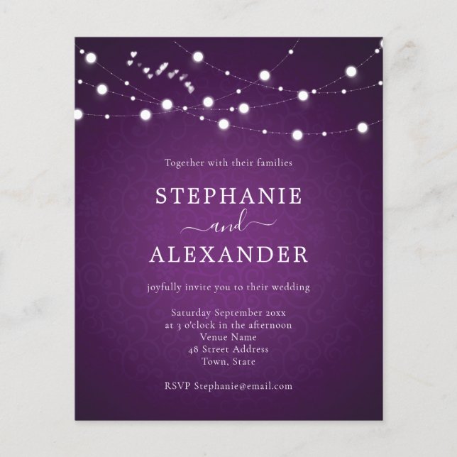 Budget Royal String Lights Hearts Purple Wedding  (Front)