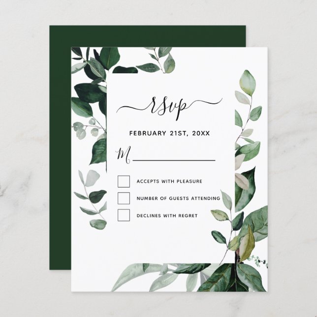 Budget RSVP Botanical Greenery Foliage Wedding (Front/Back)