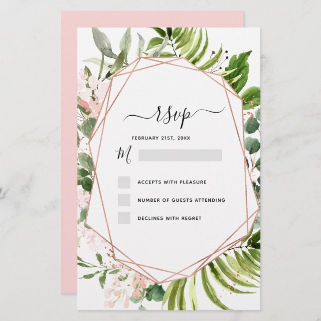Budget RSVP Eucalyptus Greenery Geometric Elegant (Front/Back)