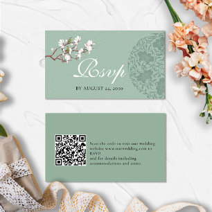 BUDGET RSVP QR Code Wedding Details Sage Green  Enclosure Card