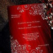 Budget Ruby Red Grey Swirls Wedding Invitation