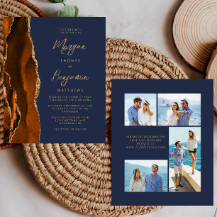 Budget Rust Agate Navy Blue 4 Photo Wedding Invite