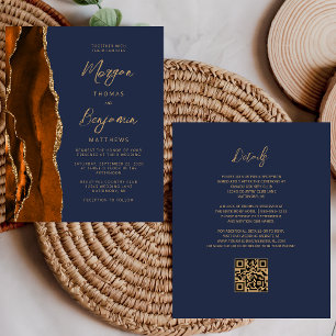Budget Rust Agate Navy Blue QR Code Wedding Invite