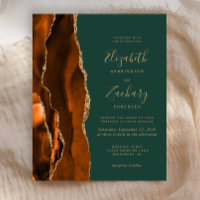 Budget Rust Dark Green Agate Wedding Invitation