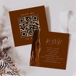 Budget Rust Gold Agate Brown Wedding QR Code RSVP Enclosure Card