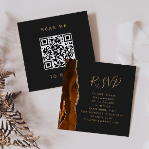Budget Rust Gold Agate Dark Wedding QR Code RSVP Enclosure Card
