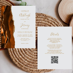 Budget Rust Gold Agate Gray QR Code Wedding Invite