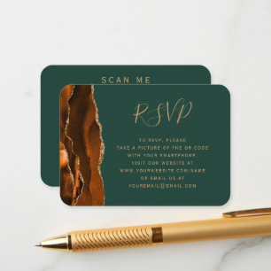 Budget Rust Gold Agate Green Wedding QR Code RSVP Enclosure Card