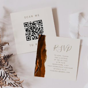 Budget Rust Gold Agate Ivory Wedding QR Code RSVP Enclosure Card