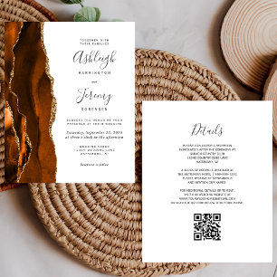 Budget Rust Gold White QR Code Wedding Invitation