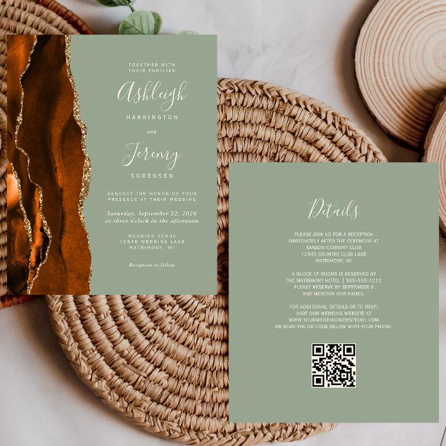 Budget Rust Sage Green QR Code Wedding Invitation (Creator Uploaded)