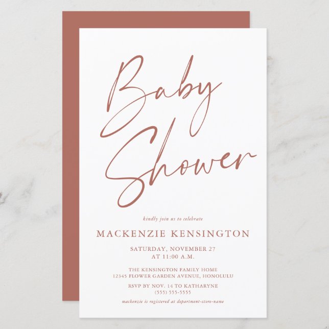 Budget Rust Terracotta Simple Script Baby Shower (Front/Back)