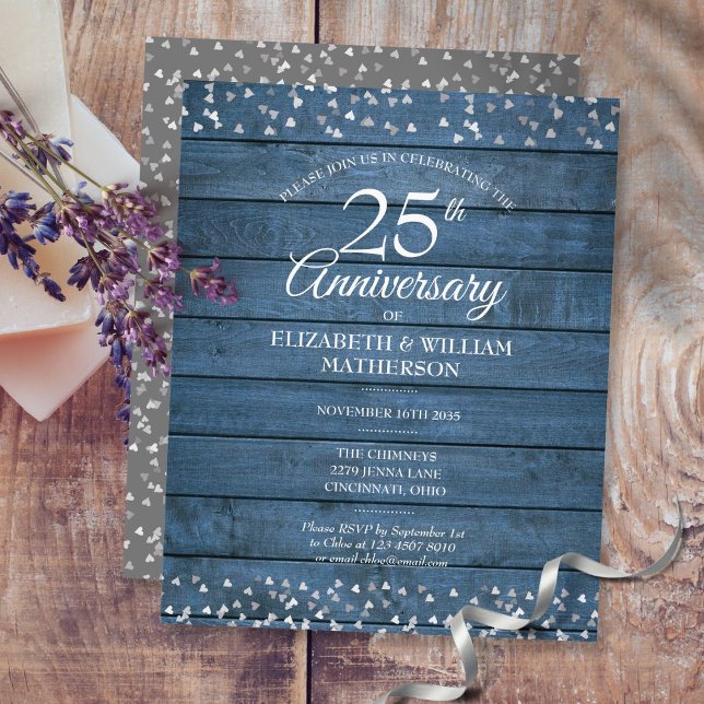 Budget Rustic 25th Anniversary Hearts Invitation (Creator Uploaded)