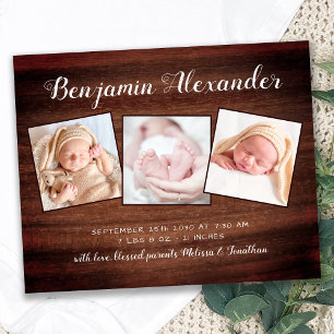 Budget Rustic 3 Photo Baby Shower Birth Thank You