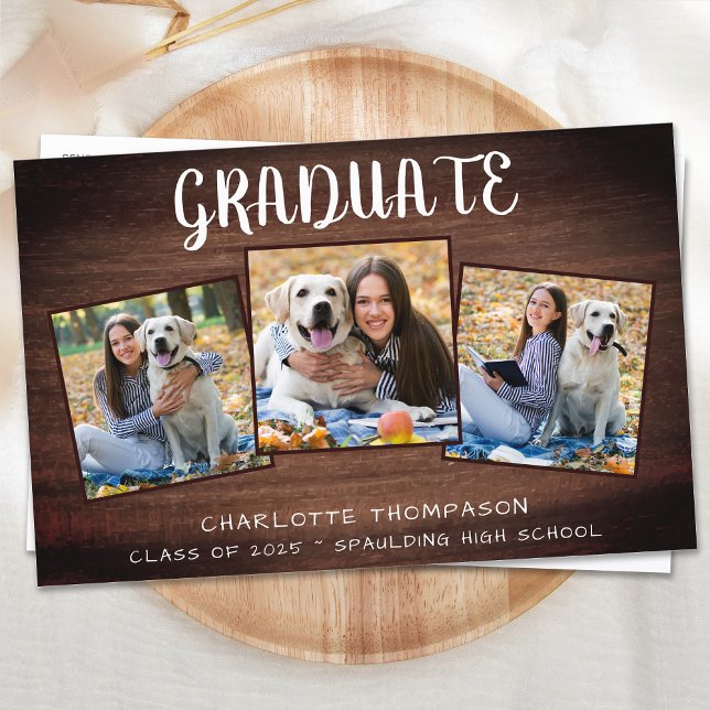 Budget Rustic 3 Photo Graduation Invitation (Creator Uploaded)