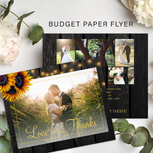 Budget rustic 5 photo collage wedding thank you flyer