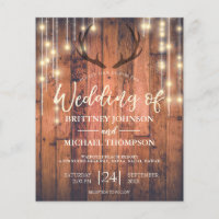 Budget Rustic Antler String Lights Wedding Invite