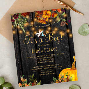 Budget rustic autumn baby boy shower invitation