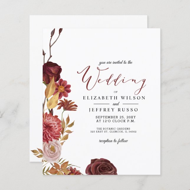 Budget Rustic Autumn Fall Wedding Invitation (Front/Back)