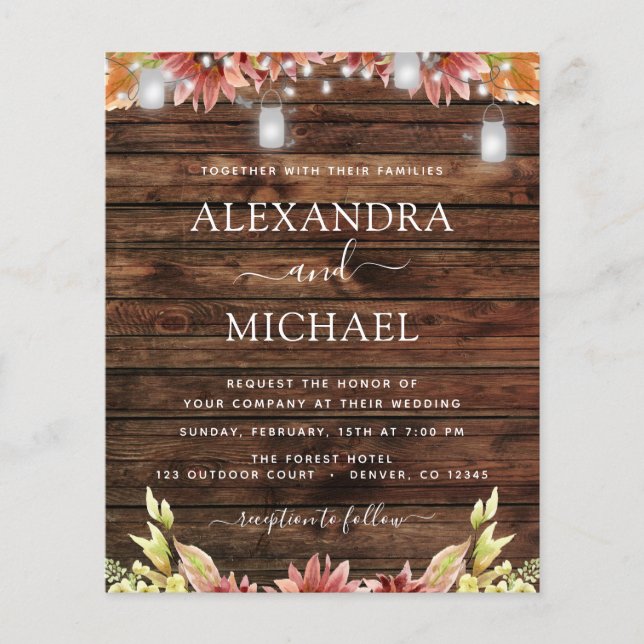 Budget Rustic Autumn Sunflowers Wedding Invitation Flyer (Front)