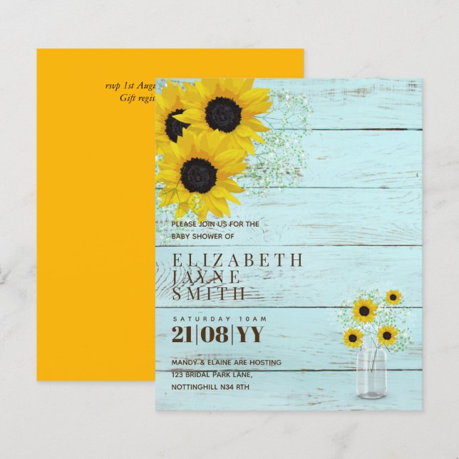 BUDGET Rustic Baby Shower Sunflowers Invite (Front/Back)