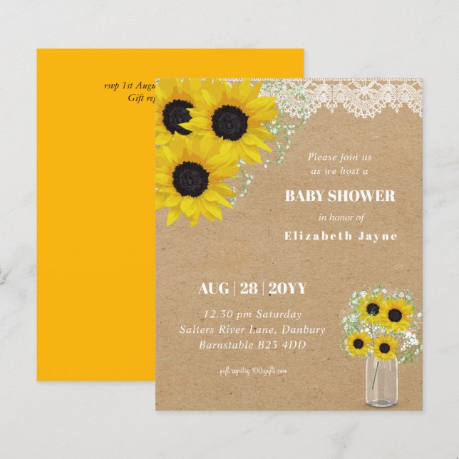 BUDGET Rustic Baby Shower Sunflowers Invite (Front/Back)