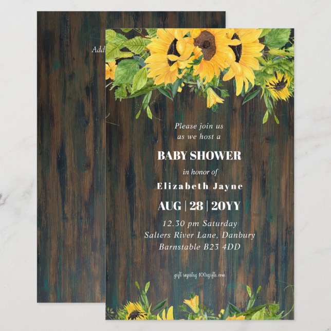 BUDGET Rustic Baby Shower Sunflowers Invite (Front/Back)