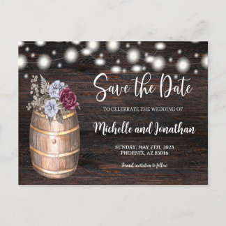 Budget Rustic Barrel Floral Save the Date, Country Announcement Postcard