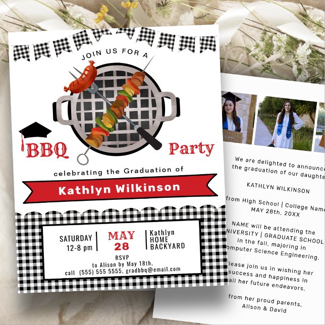 BUDGET Rustic Black Plaid Fun GRAD BBQ Invitation (Creator Uploaded)