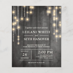 Budget Rustic Black String Lights Wedding Invite