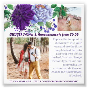 BUDGET Rustic BLUE Flowers Photo Text Template