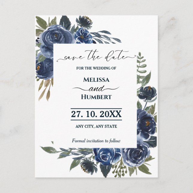 Budget Rustic Blue Green Eucalyptus Save The Date Postcard (Front)