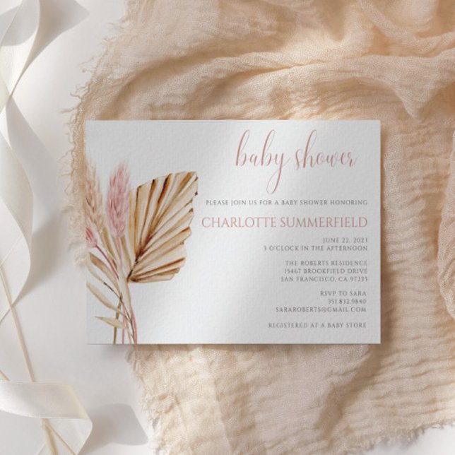 Budget Rustic Boho Floral Pampas Grass Baby Shower Invitation (Creator Uploaded)