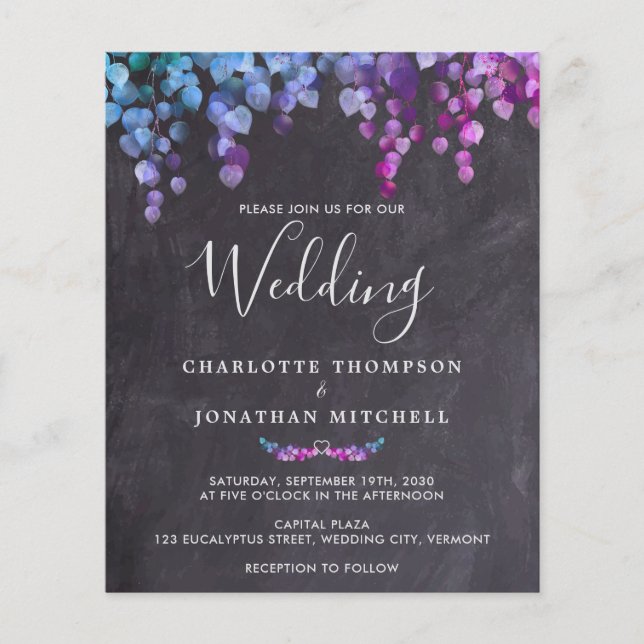 Budget Rustic Botanical Eucalyptus Wedding Invite (Front)