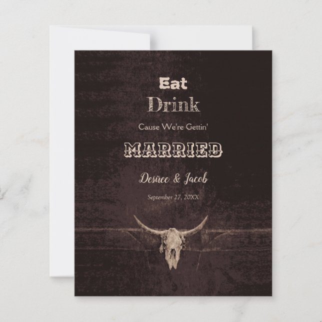 Budget Rustic Brown Eat Drink Married Bull Skull (Front)