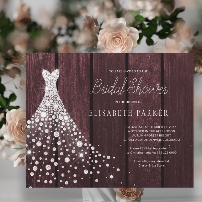 Budget rustic burgundy bridal shower invitation (Creator Uploaded)