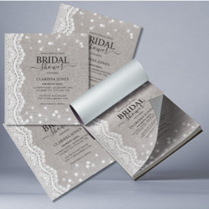 BUDGET Rustic Burlap Lace Bridal Shower Invitation Notepad
