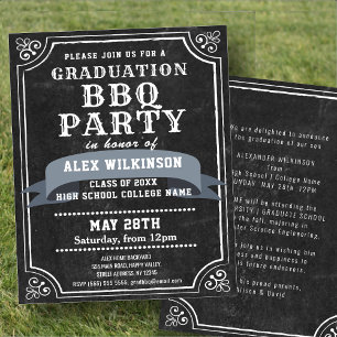 BUDGET Rustic Chalkboard BBQ Party Grad Invitation