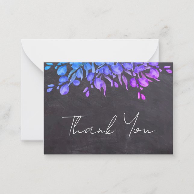 Budget Rustic Chalkboard Botanical Thank You Card (Front)