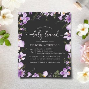 Budget Rustic Charcoal Purple Baby Brunch Invite