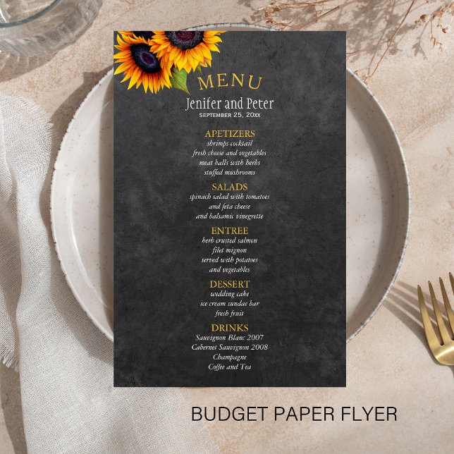 BUDGET Rustic country sunflower wedding menu (Creator Uploaded)