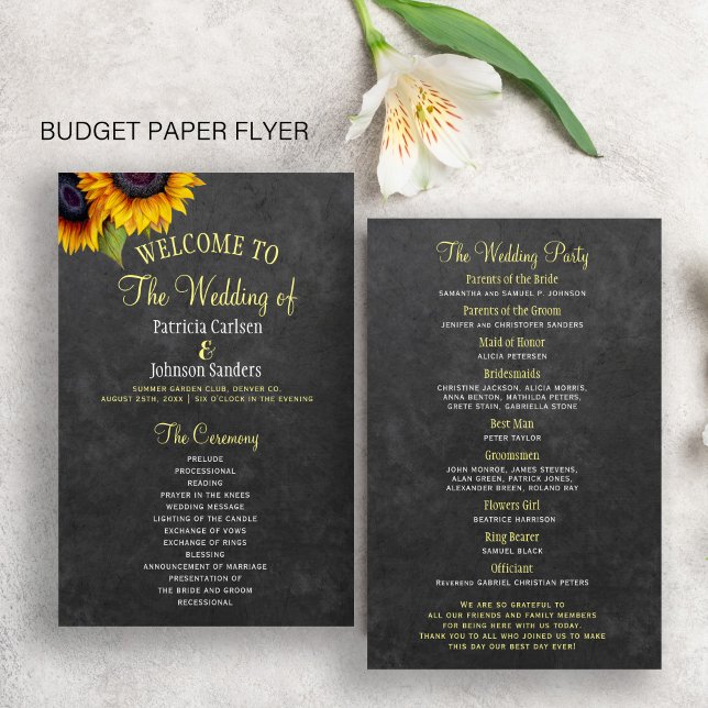 BUDGET Rustic country sunflower wedding program Flyer (Creator Uploaded)