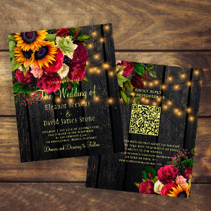 Budget rustic country wood QR wedding invitation
