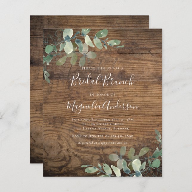 BUDGET Rustic Eucalyptus Bridal Brunch Invitation (Front/Back)