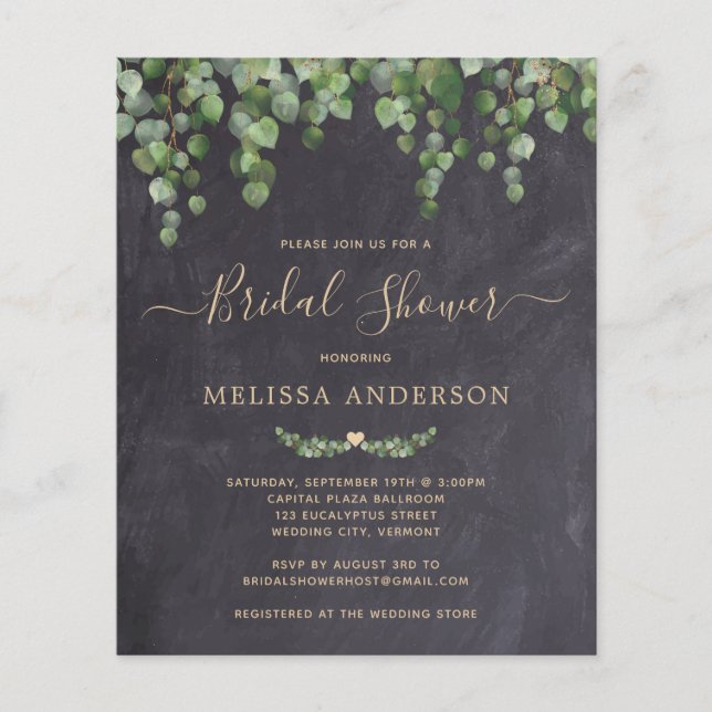 Budget Rustic Eucalyptus Bridal Shower Invitation (Front)
