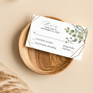 Budget Rustic Eucalyptus & Gold SM No Meal RSVP Enclosure Card